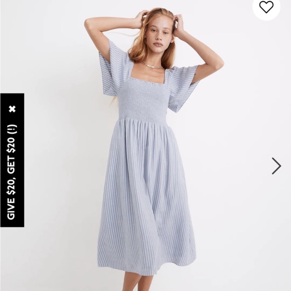 Madewell linen blend lucie dress blue stripe small